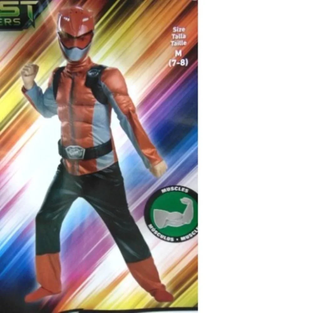 Power Rangers Light Up Muscle Halloween Costume 4/6 Red Ranger Jumpsuit & Mask